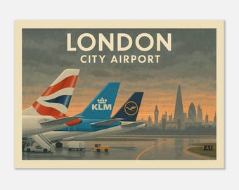 Vintage Style London City Airport (London Skyline) Travel Poster