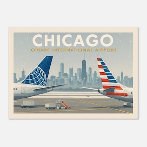 Vintage Style Chicago O&#39;Hare International Airport (Chicago City Skyline) Travel Poster