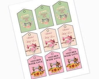 INSTANT DOWNLOAD, Vintage Sewing Tags, Printable Sewing Tags, Sewing ...