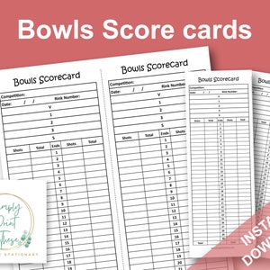 Printable Bowls Score cards to record your Bowls competitions, Bowls Score Sheets, Play Bowls. PDF download printable stationery