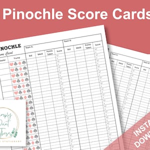 Play Pinochle with these printable Pinochle Score Cards. PDF download printable stationery.