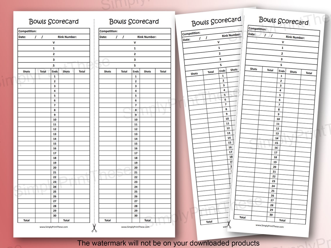 Printable Bowls Score Cards to Record Your Bowls Competitions, Bowls ...