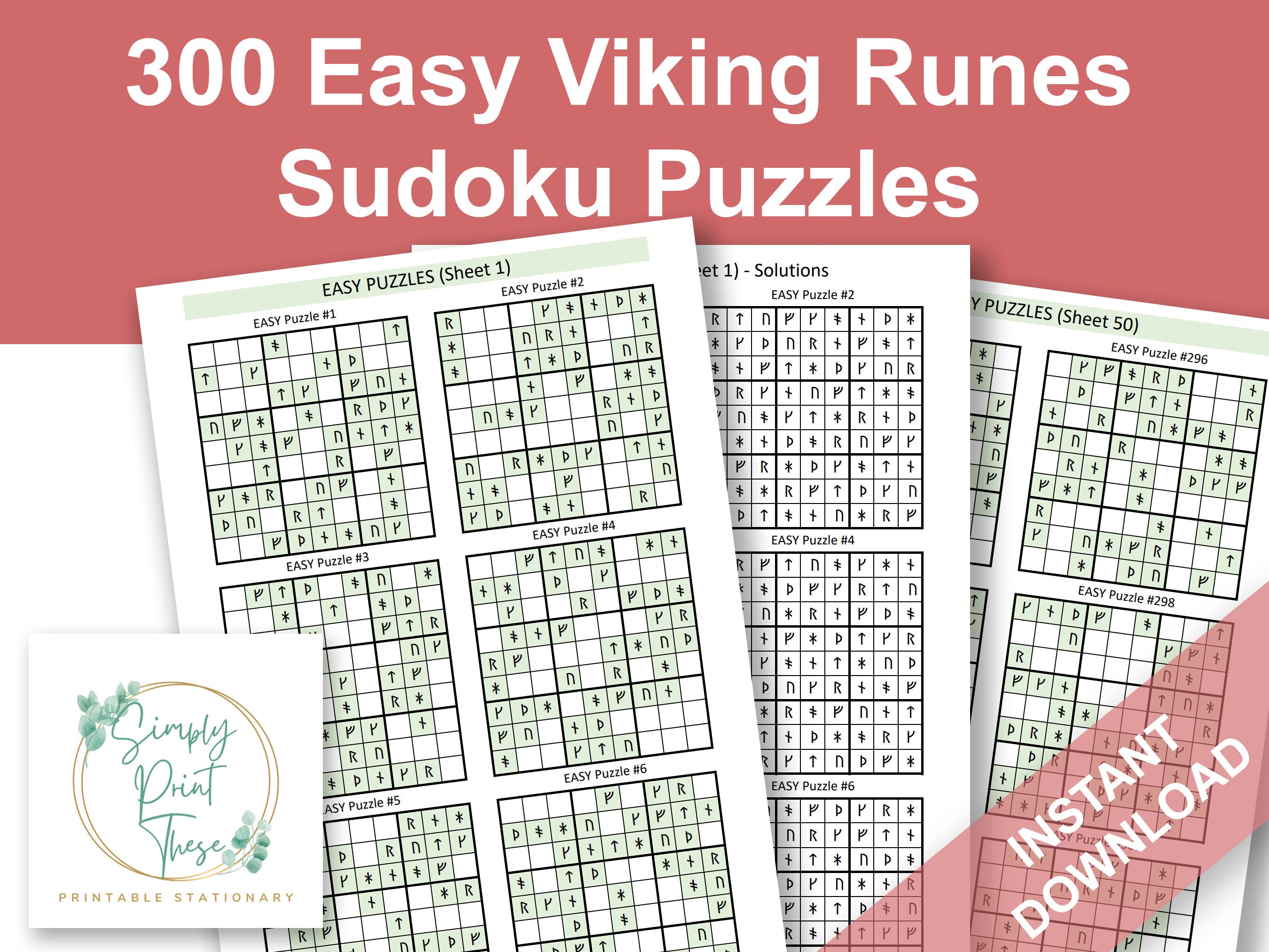 300 Easy Viking Runes Sudoku Puzzles (PDF Download)