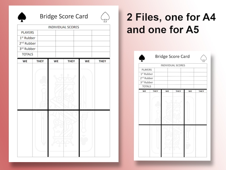 Printable Bridge Score Sheets to Record Your Bridge Card Games, Bridge ...