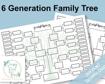 Printable 6 Generation Family Tree, PDF download blank printable genealogy stationery