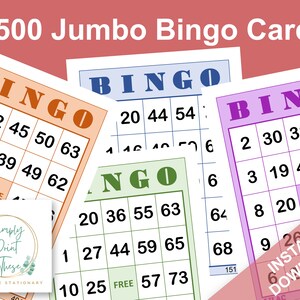 3500 unique JUMBO Bingo Cards with Call Board Sheets. Play Bingo. Instant Download! US Style Bingo sheets.