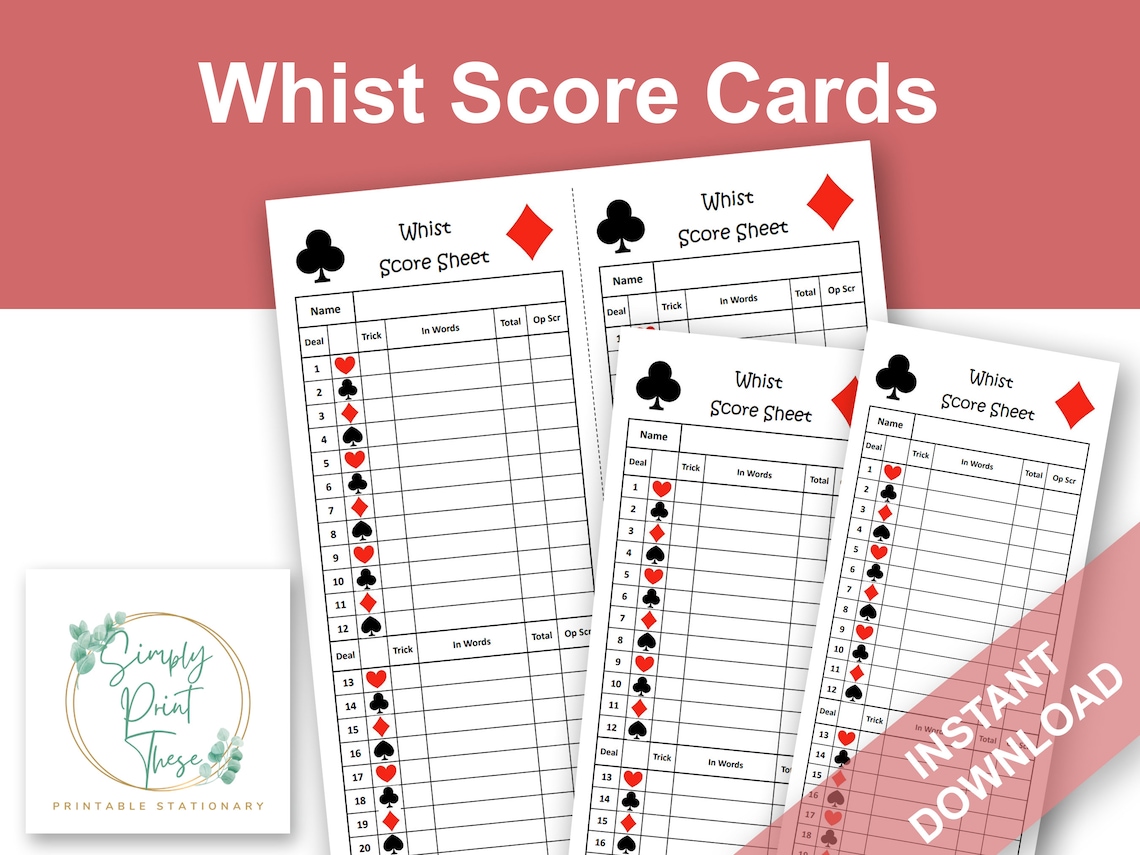 Printable Whist Score Sheets To Record Your Whist Card Games Whist