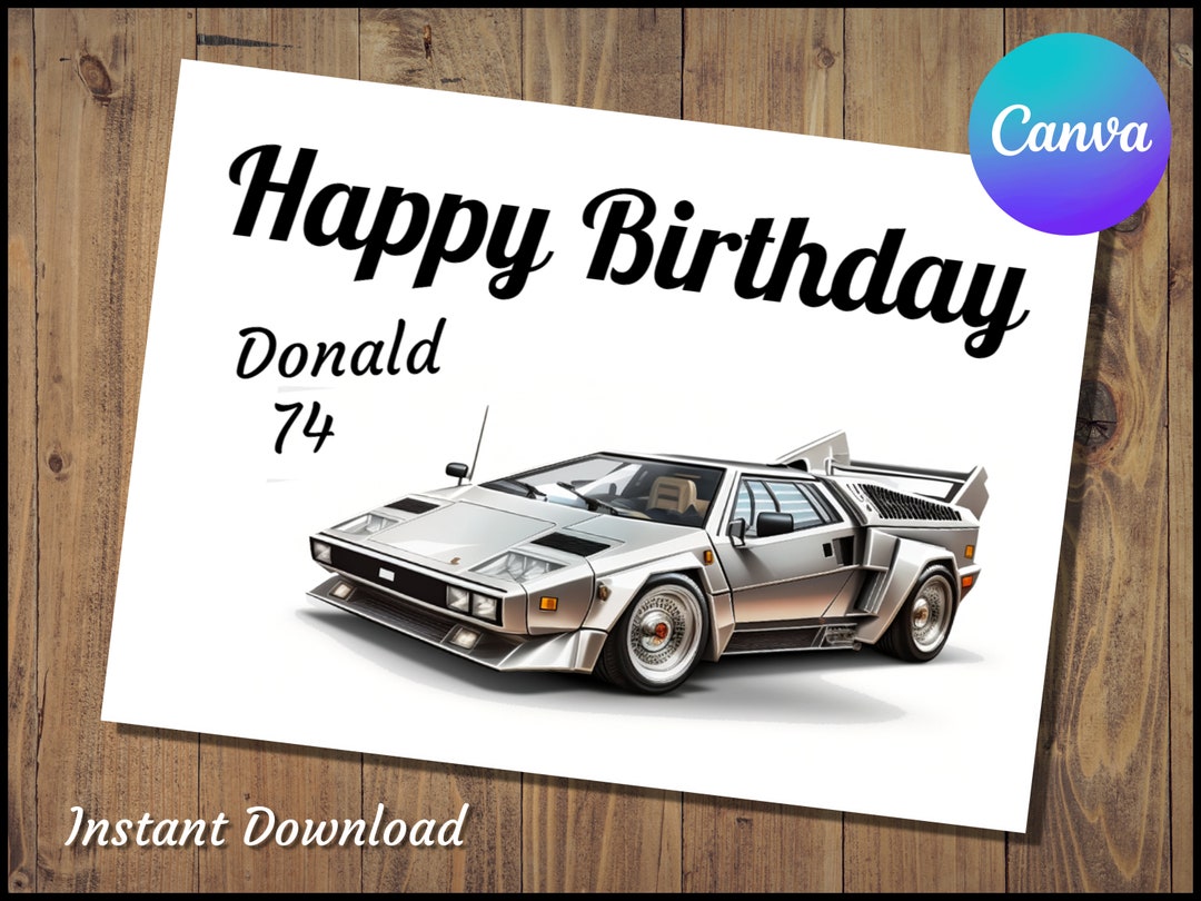 Delorean Car Birthday Card Printable Digital Silver - Etsy