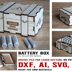 scatola batteria per taglio laser da 4 mm, 2 diversi inserti, per batteria AA e AAA. dxf, Ai, svg, lbm2, nessun prodotto fisico.