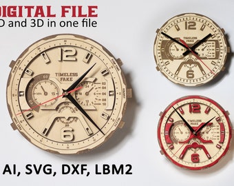 Laser cut chronograph as wall clock 2D and 3D (multilayer)