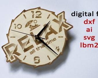 Laser cut clock for relaxed people - digital template as dxf, ai, svg and lbm2 (lightburn)