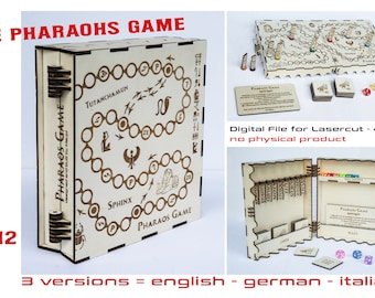 Laser cut game box. Complete box and game board only in files. DXF, AI, LBM2, SVG. Digital file. For 4mm. English, German and Italian versions.