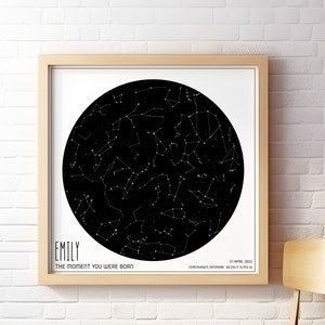 Mappa stellare personalizzata, regalo personalizzato per il cielo notturno, poster notturno speciale, regalo per l'anniversario, mappa celeste per data e ora, arte della costellazione