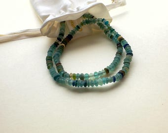 Roman Glass Silver Necklace, Green Beaded Choker For Her