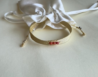 Pulsera de hilo tejido, pulsera energética con cuentas de coral naranja