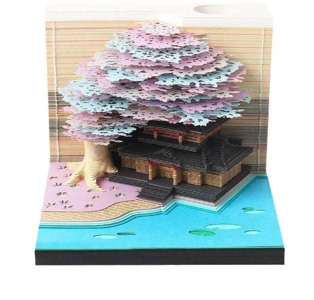 Tree Motepad Sakura Tree Notepad 3D Art Treehouse Note Pad Organizer Block Memo Pad ...