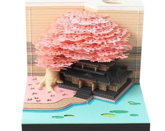Sakura Baum Notizblock 3D Art Baumhaus Notizblock Organizer Block Memo Pad Stifthalter Buch Mark Geschenk Handwerk Liebhaber Weihnachtsgeschenk