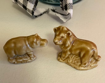 Lot of 2 Red Rose Tea Miniature Wade England Porcelain Hippo and Lion