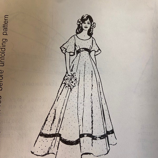 1970’s Spadea Couture Pattern, #70424, Womans Norman Harthell design, empire waist bridesmaids dress. Size 16.  Factory folded.