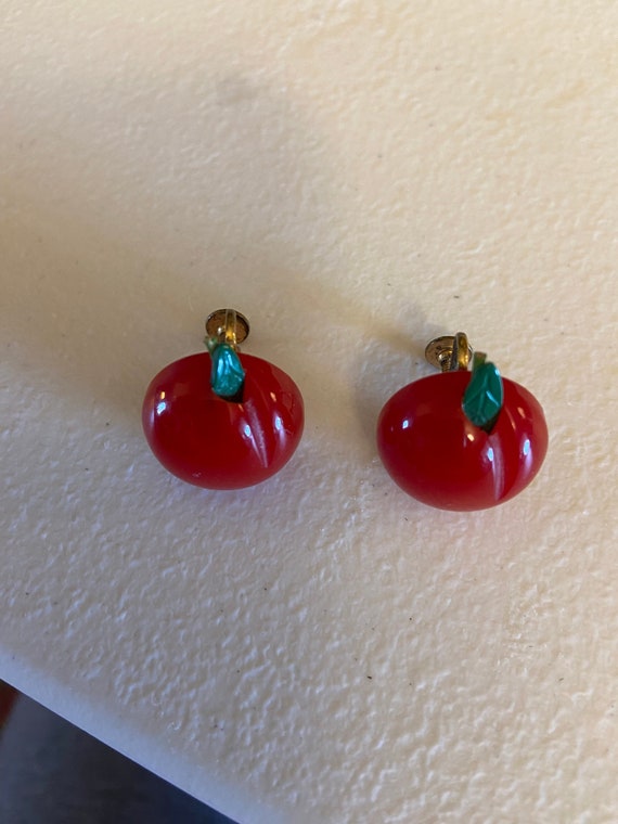 Vintage rare art deco Bakelite Cherry earrings wi… - image 1