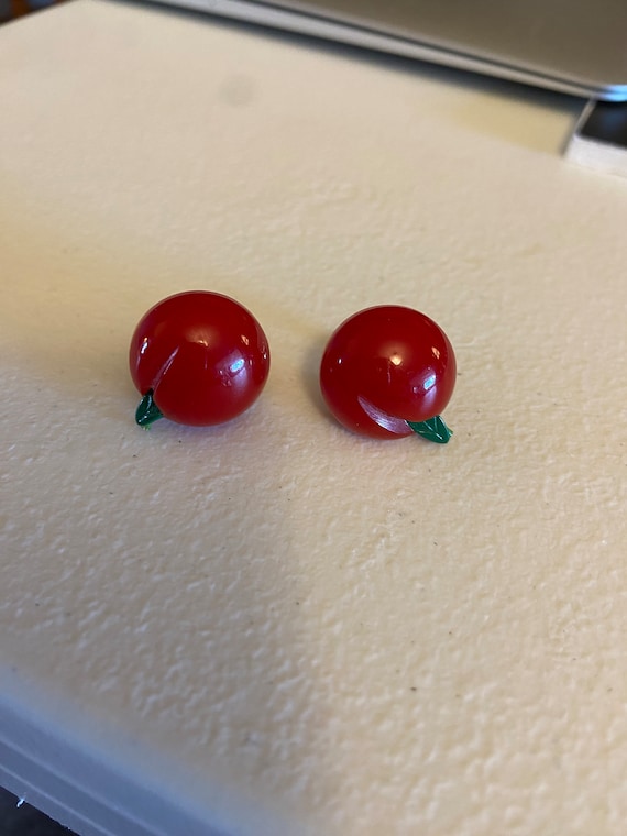 Vintage rare art deco Bakelite Cherry earrings wi… - image 3