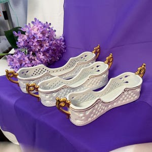 Godinger Museum Re Creations. 3 porcelain flatware caddies. 24ct gold trim. Limoges reproduction.