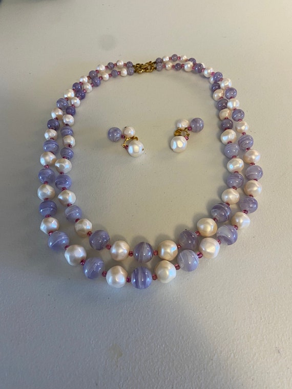 Marvella Lavender and Faux Pearl Bead double stra… - image 1