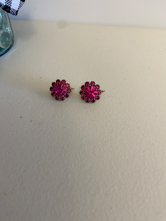 Vintage Very Sparkly Pink Chaton Rinestone Earrin… - image 2
