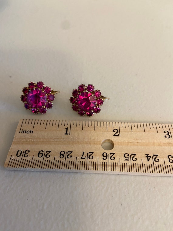 Vintage Very Sparkly Pink Chaton Rinestone Earrin… - image 3