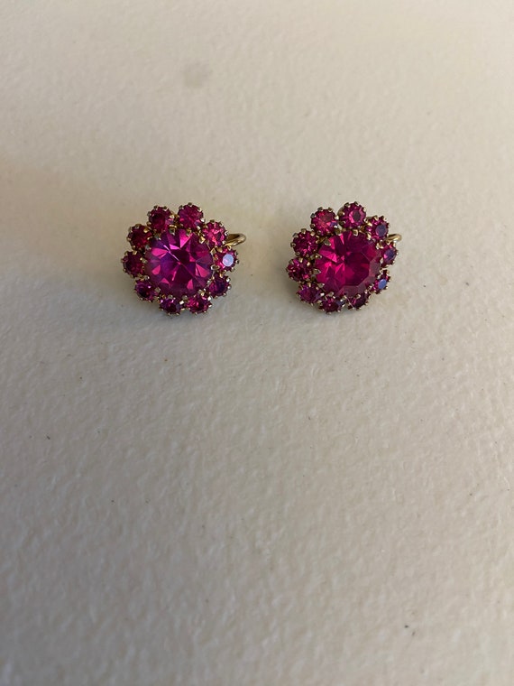 Vintage Very Sparkly Pink Chaton Rinestone Earrin… - image 1