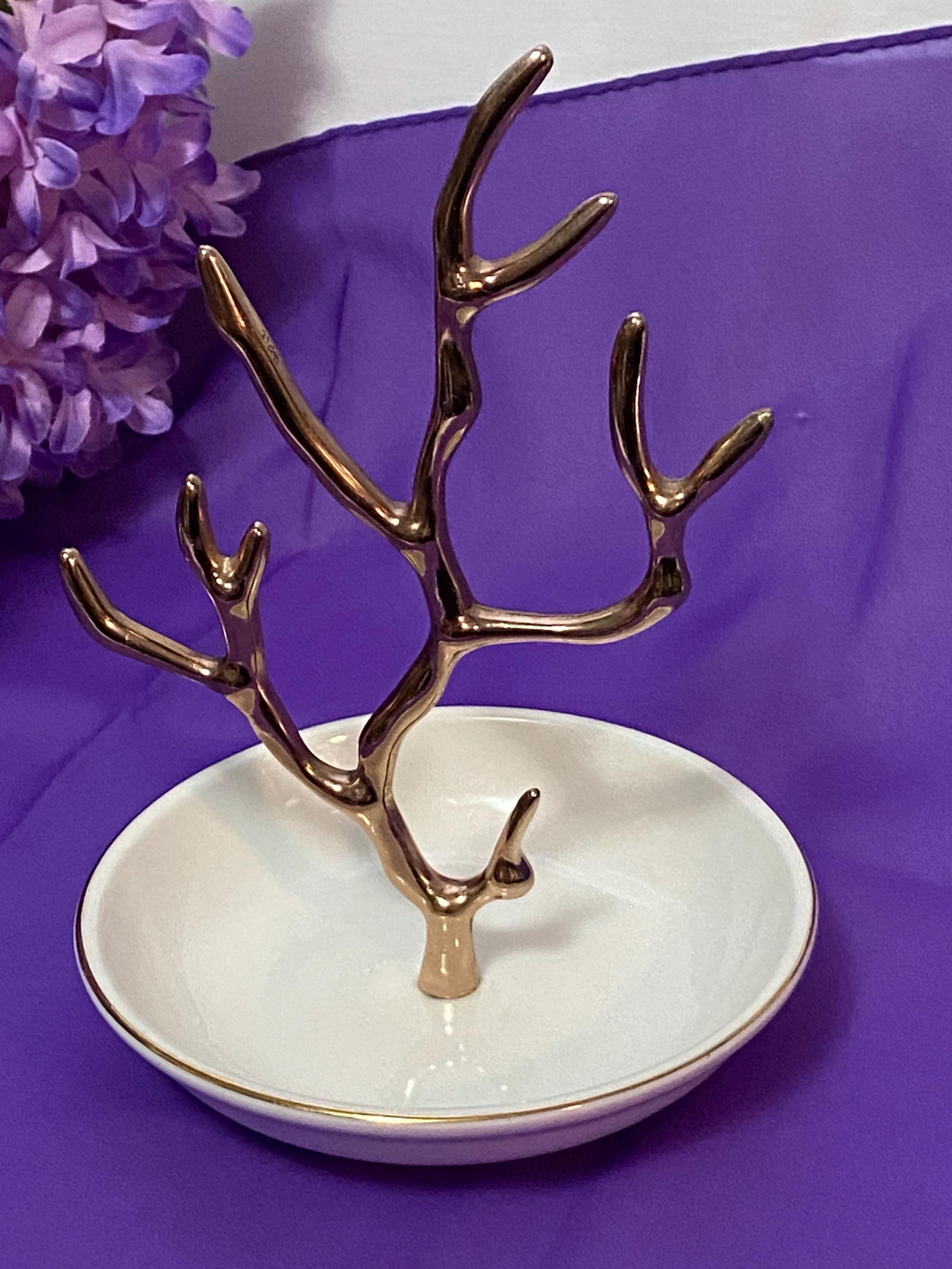 Laura Ashley Jewelry Holder: Coral Rose Gold Branch, White Ceramic