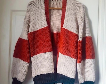 Chunky Knit Oversized Cardigan for Men | Handmade Rust Beige Sweater | Cozy Fall Knit Jacket | Warm Wool Blend Knitwear Gift