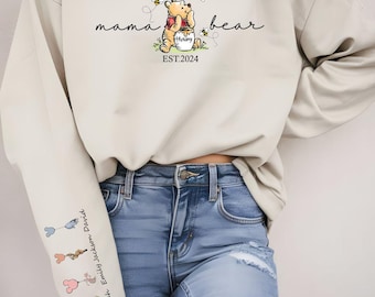 Custom Mama Bear Sweatshirt, Mama Est with Kid Name on Sleeve Sweatshirt, Personalized Mom Sweatshirt, Custom New Mom Sweatshirt, Mom Hoodie