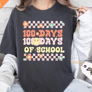 Retro 100 Days of School Comfort Colors® Shirt, Groovy 100 Days of School Shirt, Retro 100 days Teacher Shirt, Funny Teacher 100 Days Shirt