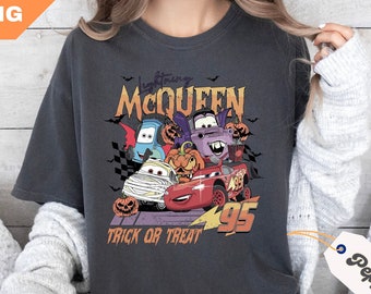 Camisa Disney Cars Halloween Comfort Colors®, Rayo McQueen, Mater, Doc Hudson y Sally, Camisas familiares a juego de WDW Disneyland Cars Land