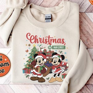 Retro Mickey Minnie Christmas On Main Street Sweatshirt, Disney Christmas Sweater, Mickey Minnie Christmas Sweat, Disney Christmas Hoodie
