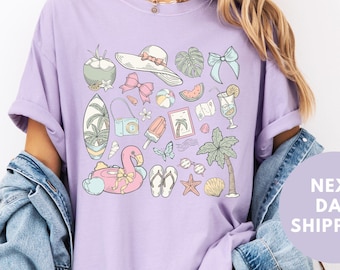 Comfort Colors® Strand-Shirt, Sommerferien-Shirt, Sommer-Mädchen-Trip-Shirt, Ozean-Shirt, Sommer-Vibes-Shirt, Muschel-Shirt, Surf-Shirt