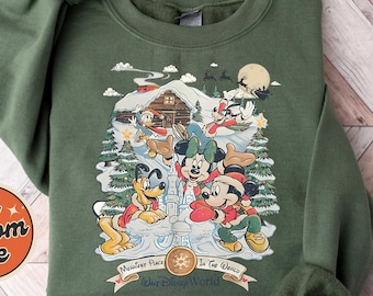 Kersttrui met Mickey en zijn vrienden, Disney familiekersttrui, Disney kersttrui 'De vrolijkste plek ter wereld'