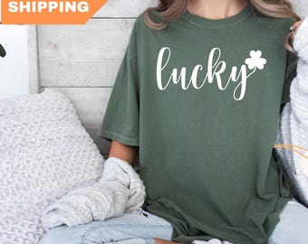 Lucky Comfort Colors® Shirt, St Patricks Day Shirt, St Pattys Day Clover Shirt, Saint Pattys Day Tee, Lucky Shamrock Shirt, Irish Day Shirt
