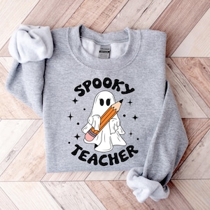 Sudadera de maestro espeluznante, sudadera de fantasma, suéter de temporada espeluznante de otoño, lindas sudaderas con capucha de fantasmas, regalo de maestro de Halloween, suéter de maestro fantasma
