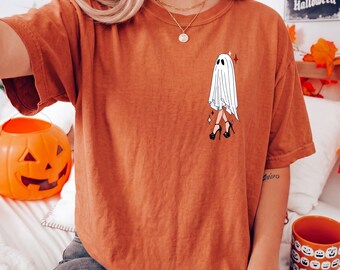Comfort Colors® Halloween Ghost Girly Shirt, Girlfriend Mom Halloween Gift, Spooky Season Boo Tees