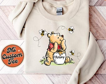 Sudadera vintage de Pooh, sudadera de Winnie Pooh, suéter de Winnie Pooh con miel, sudadera con capucha de viaje a Disney, sudadera a juego con la familia Disney