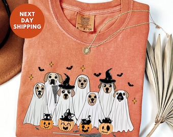 Ghost Dog Halloween Comfort Colors® Shirt, Halloween Ghost Tshirt, Spooky Season Dog Tee, Halloween Cute Dog Mom Tees, Halloween Gift