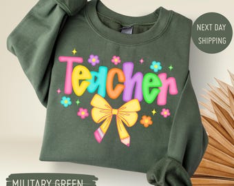 Coquette Teacher Sweatshirt, Floral Teacher Sweater, Pencil Bow Teacher Hoodie, Coquette Bow Teacher Sweater, Gift For Teacher