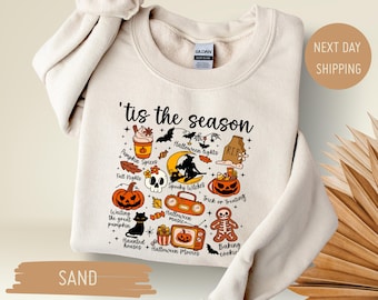 Sudadera retro de Halloween, Sudadera "Es la temporada", Estética vintage de Halloween, Sudadera con capucha de Halloween para mujer, Regalo de sudadera de calabaza y fantasma