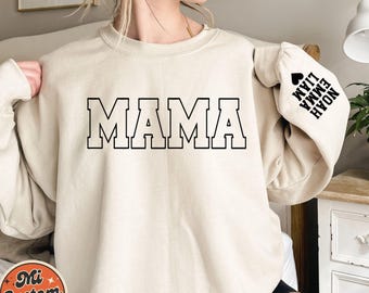 Personalized Mama Sweatshirt with Kid Names on Sleeve, Mothers Day Sweat, New Mom Hoodie, Minimalist Cool Mom Sweater, Birthday Gift for Mom