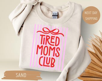 Tired Moms Club Sweatshirt, Christian Coquette  Bow Tired Mom Sweater, Mothers Day Hoodie, Funny Mother Gift, Exhausted Mom Sweater