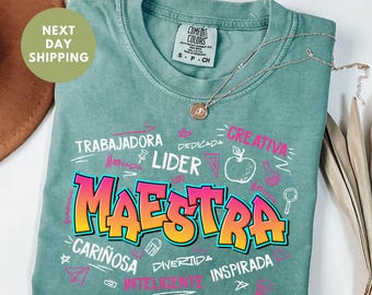 Personalized Maestra Comfort Colors® Shirt, Spanish Teacher Shirt, Maestra Bilingue Shirt, Bilingual Teacher Gift, Spanish Maestra Shirt