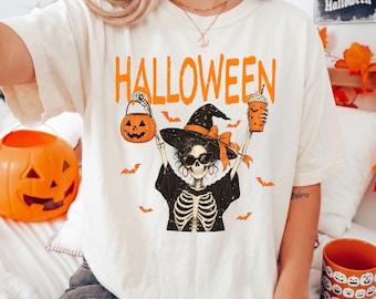 Comfort Colors® Halloween Skeleton Shirt, Witch Coffee Graphic Tee, Funny Spooky Season Shirt
