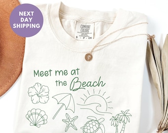 Sommer Strand Comfort Colors® Shirt, Treffen Sie mich am Strand T-Shirt, Sonne Shirt, Ozean Shirt, Mädchen Sommer Reise Shirt, Küsten T-Shirt, Muschel T-Shirt